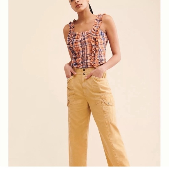 Anthropologie Crop Tank Corset Ruffle Smocked Plaid Verb Pallavi Singhee Size S - Picture 15 of 16